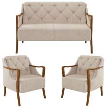 Kit Namoradeira 135cm e 2 Poltronas Decorativas Capitonê Lapa M22 Linho Cinza - Mpozenato