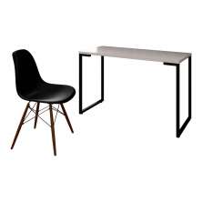 Mesa Escrivaninha Fit Industrial 120cm Branco e Cadeira Charles Design FT1 Preta - Mpozenato