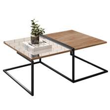 Mesa de Centro com Espelho Pés Metálicos Estilo Industrial Loft D09 Demolição/Preto - Mpozenato