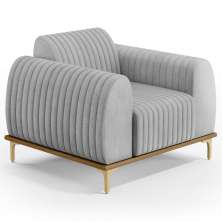 Poltrona Decorativa Base Gold Molino D06 Linho D-315 Cinza  - Mpozenato