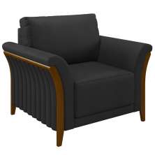 Poltrona Decorativa Sala de Estar 102cm Pés Madeira Roya M22 PU Preto - Mpozenato