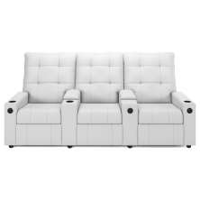 Poltrona de Cinema Reclinável 3 Lugares Baú USB Mallie FH9 PU Branco - Mpozenato