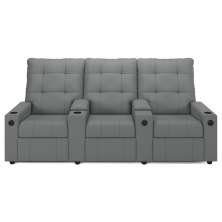 Poltrona de Cinema Reclinável 3 Lugares Baú USB Mallie FH9 PU Cinza - Mpozenato