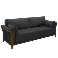 Sofá Living 3 Lugares 222cm Pés Madeira Roya M22 PU Preto - Mpozenato