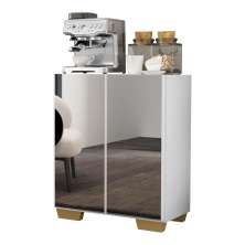 Aparador Buffet 2 portas com Espelho e Pés Quadrados Vegas Multimóveis V3614 Branco/Natural