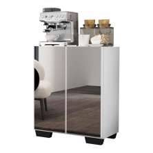 Aparador Buffet 2 portas com Espelho e Pés Quadrados Vegas Multimóveis V3614 Branco/Preto
