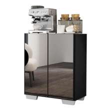 Aparador Buffet 2 portas com Espelho e Pés Quadrados Vegas Multimóveis V3614 Preto/Branco