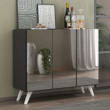 Aparador Buffet 3 Portas com Espelho Retrô Vegas Multimóveis MP1013 Preto/Branco