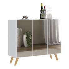 Aparador Buffet 3 Portas com Espelho Retrô Vegas Multimóveis V1013 Branco/Natural