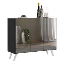 Aparador Buffet 3 Portas com Espelho Retrô Vegas Multimóveis V1013 Preto/Branco