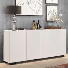 Aparador Buffet 4 Portas c/ Pés Quadrados Veneza Multimóveis Branco/Preto