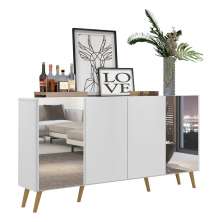 Aparador Buffet 4 Portas com Espelho Retrô Vegas Multimóveis V3562 Branco/Natural
