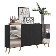 Aparador Buffet 4 Portas com Espelho Retrô Vegas Multimóveis V3562 Preto/Natural