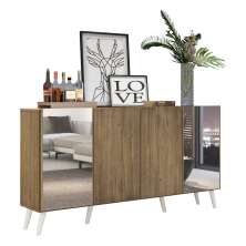 Aparador Buffet 4 Portas com Espelho Retrô Vegas Multimóveis V3562 Rustic/Branco