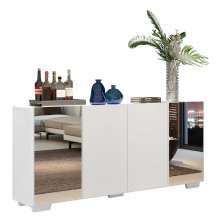 Aparador Buffet 4 Portas com Espelho e Pés Quadrados Vegas Multimóveis V3563 Branco