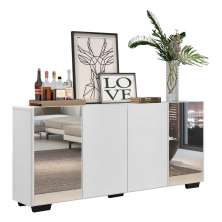 Aparador Buffet 4 Portas com Espelho e Pés Quadrados Vegas Multimóveis V3563 Branco/Preto