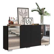 Aparador Buffet 4 Portas com Espelho e Pés Quadrados Vegas Multimóveis V3563 Preto/Branco