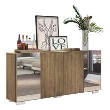 Aparador Buffet 4 Portas com Espelho e Pés Quadrados Vegas Multimóveis V3563 Rustic/Branco