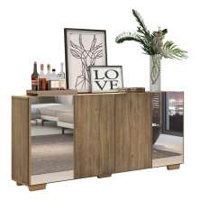 Aparador Buffet 4 Portas com Espelho e Pés Quadrados Vegas Multimóveis V3563 Rustic/Natural