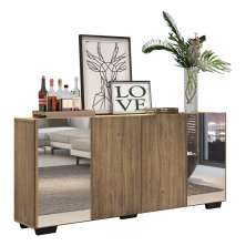 Aparador Buffet 4 Portas com Espelho e Pés Quadrados Vegas Multimóveis V3563 Rustic/Preto