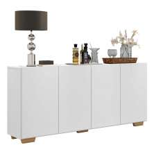 Aparador Buffet 4 Portas com Pés Quadrados Veneza Multimóveis V3557 Branco/Natural