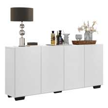 Aparador Buffet 4 Portas com Pés Quadrados Veneza Multimóveis V3557 Branco/Preto