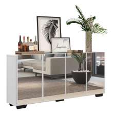 Aparador Buffet 4 portas com Espelho e Pés Quadrados Vegas Multimóveis V3560 Branco/Preto