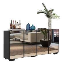 Aparador Buffet 4 portas com Espelho e Pés Quadrados Vegas Multimóveis V3560 Preto