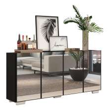 Aparador Buffet 4 portas com Espelho e Pés Quadrados Vegas Multimóveis V3560 Preto/Branco