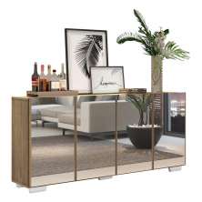 Aparador Buffet 4 portas com Espelho e Pés Quadrados Vegas Multimóveis V3560 Rustic/Branco