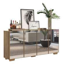 Aparador Buffet 4 portas com Espelho e Pés Quadrados Vegas Multimóveis V3560 Rustic/Natural