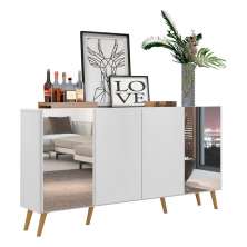 Aparador Buffet Retrô com Espelho Multimóveis Vegas FG3562 Branco/Natural