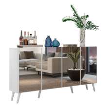 Aparador Buffet Retrô com Espelho Multimóveis Veneza com 4 Portas FG3559 Branco