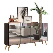 Aparador Buffet Retrô com Espelho Multimóveis Veneza com 4 Portas FG3559 Preto/Natural