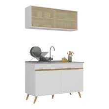Armário de Cozinha Compacta 120cm Veneza Multimóveis V2140 Branco/Dourado