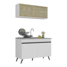 Armário de Cozinha Compacta 120cm Veneza Multimóveis V2140 Branco/Preto