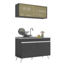 Armário de Cozinha Compacta 120cm Veneza Multimóveis V2140 Preto/Branco