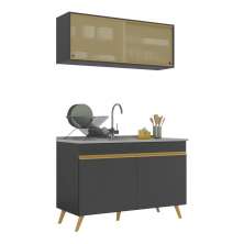 Armário de Cozinha Compacta 120cm Veneza Multimóveis V2140 Preto/Dourado