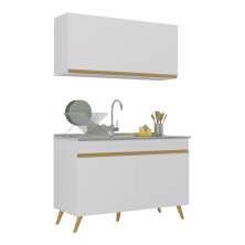 Armário de Cozinha Compacta 120cm Veneza Multimóveis V2141 Branco/Dourado