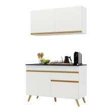 Armário de Cozinha Compacta 120cm Veneza Multimóveis V3687 Branco/Dourado