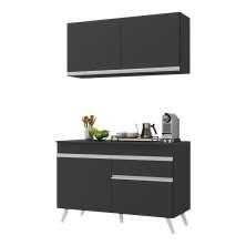 Armário de Cozinha Compacta 120cm Veneza Multimóveis V3687 Preto/Branco