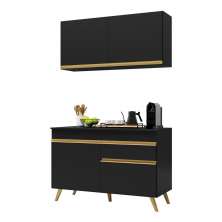 Armário de Cozinha Compacta 120cm Veneza Multimóveis V3687 Preto/Dourado