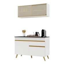 Armário de Cozinha Compacta 120cm Veneza Multimóveis V3688 Branco/Dourado