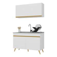 Armário de Cozinha Compacta 120cm Veneza Multimóveis V3748 Branco/Dourado