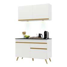 Armário de Cozinha Compacta 120cm com Leds Veneza Up Multimóveis V2012 Branco/Dourado