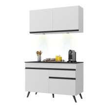 Armário de Cozinha Compacta 120cm com Leds Veneza Up Multimóveis V2012 Branco/Preto