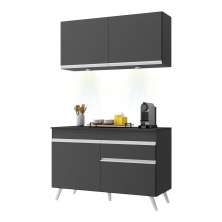 Armário de Cozinha Compacta 120cm com Leds Veneza Up Multimóveis V2012 Preto/Branco