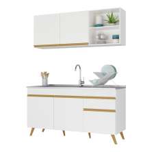 Armário de Cozinha Compacta 150cm Veneza Multimóveis V2079 Branco/Dourado