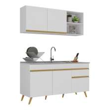 Armário de Cozinha Compacta 150cm Veneza Multimóveis V2142 Branco/Dourado