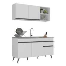 Armário de Cozinha Compacta 150cm Veneza Multimóveis V2142 Branco/Preto